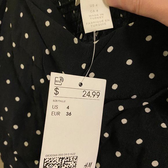 H&M Gathered Crêped Top Black and White Polka Dot - Picture 4 of 6